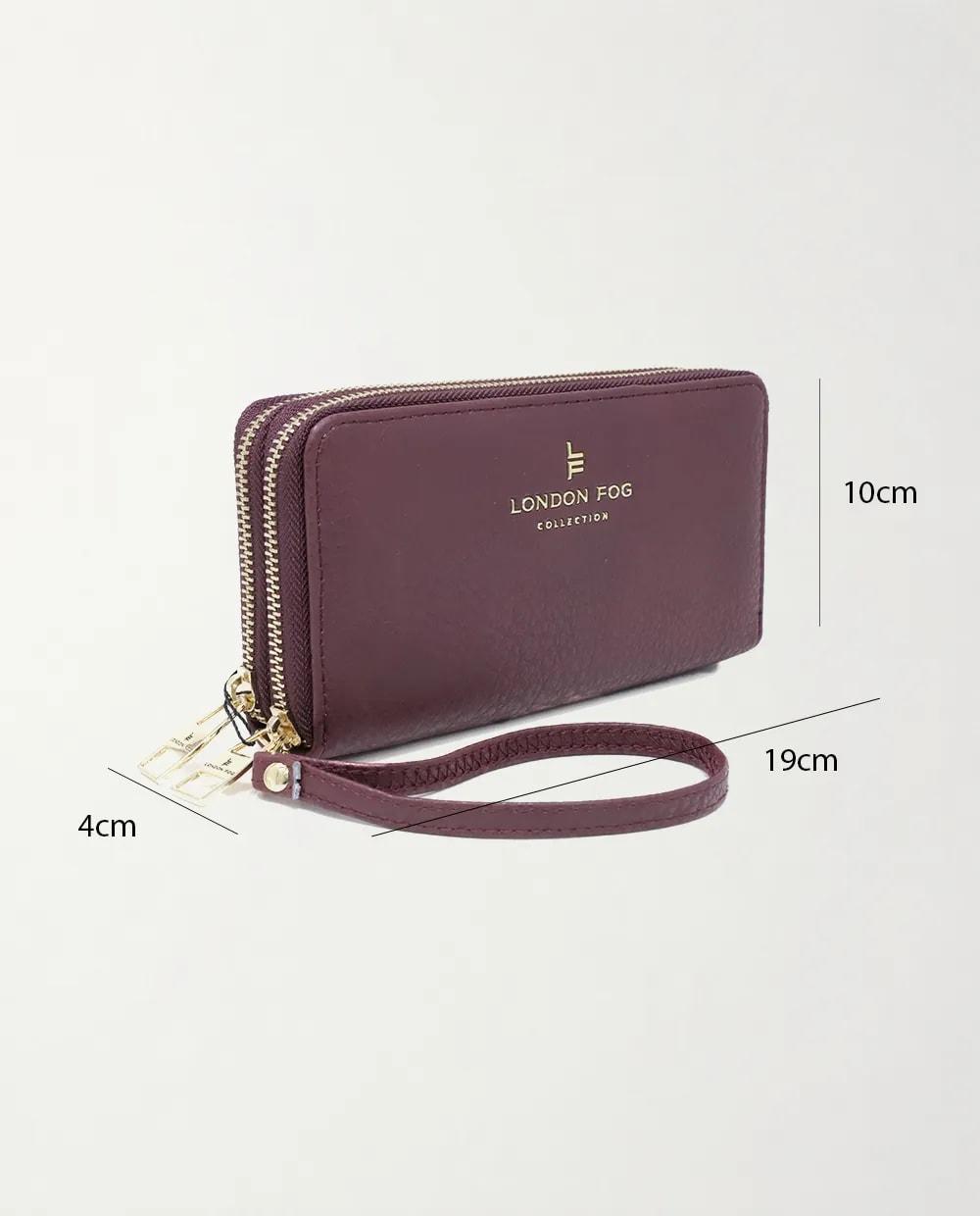 Billetera doble con zipper London Fog color vino para mujer