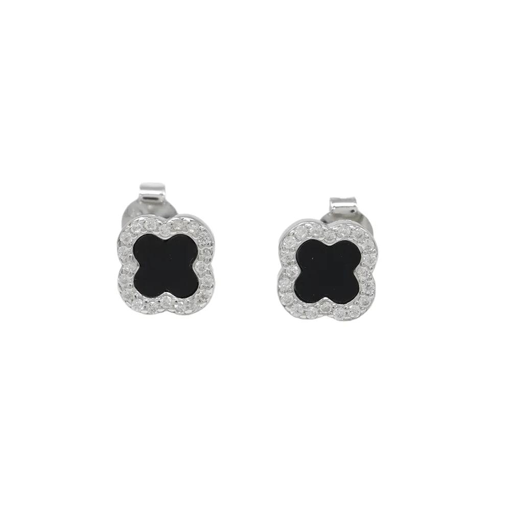 Set de aretes y dije de trébol de plata con zirconias