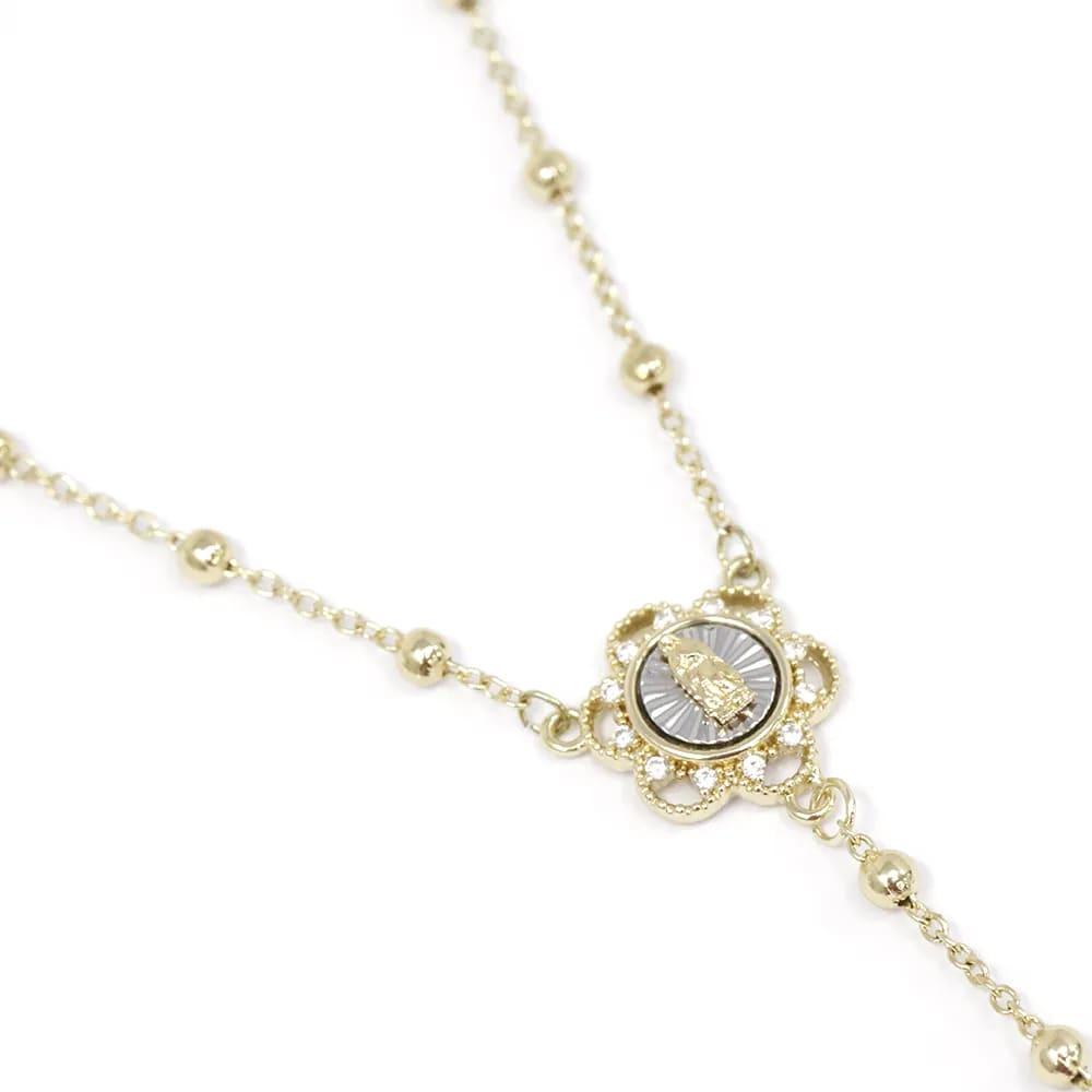 Collar rosario de brass con baño de oro y cruz 2 mm-48 cm