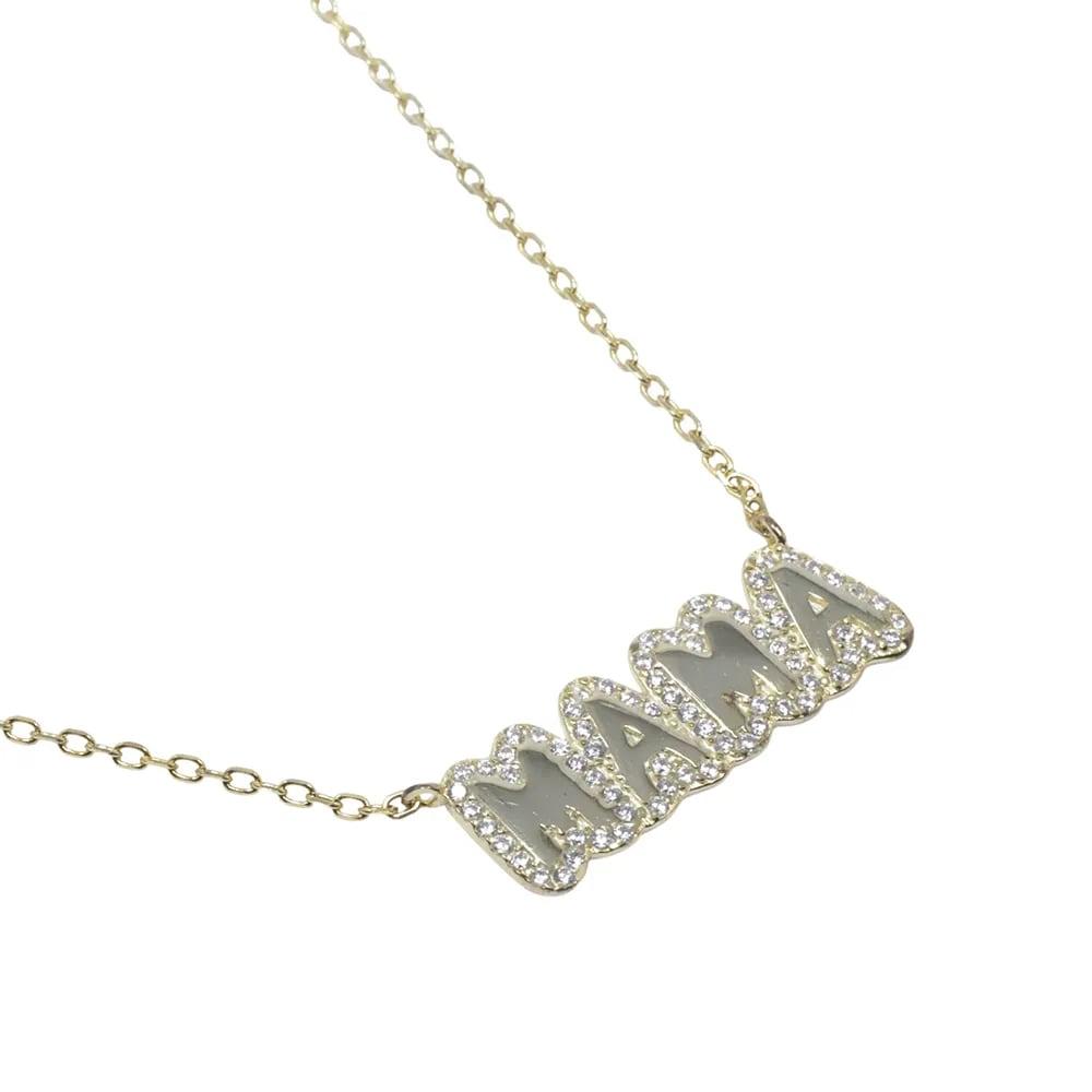 Cadena con dije "mamá" de plata en baño de oro para mujer