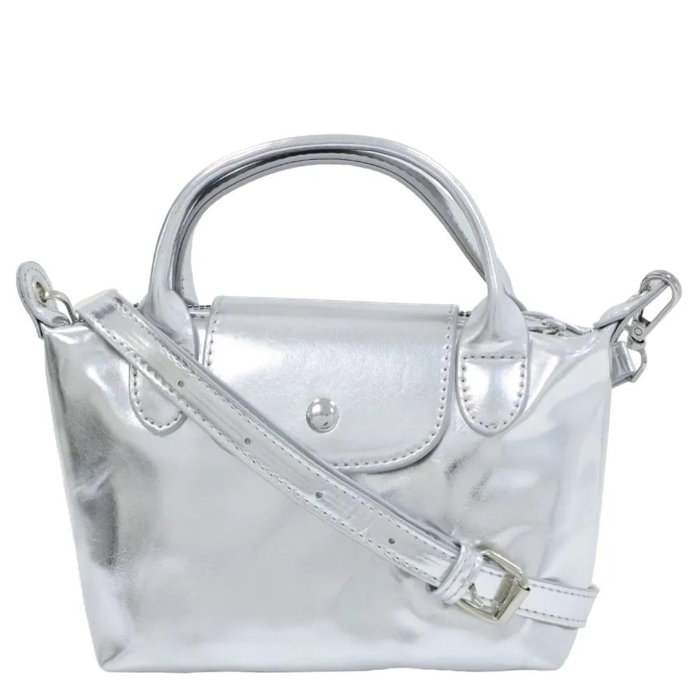 Cartera satchel Unexpeted color plateado para mujer