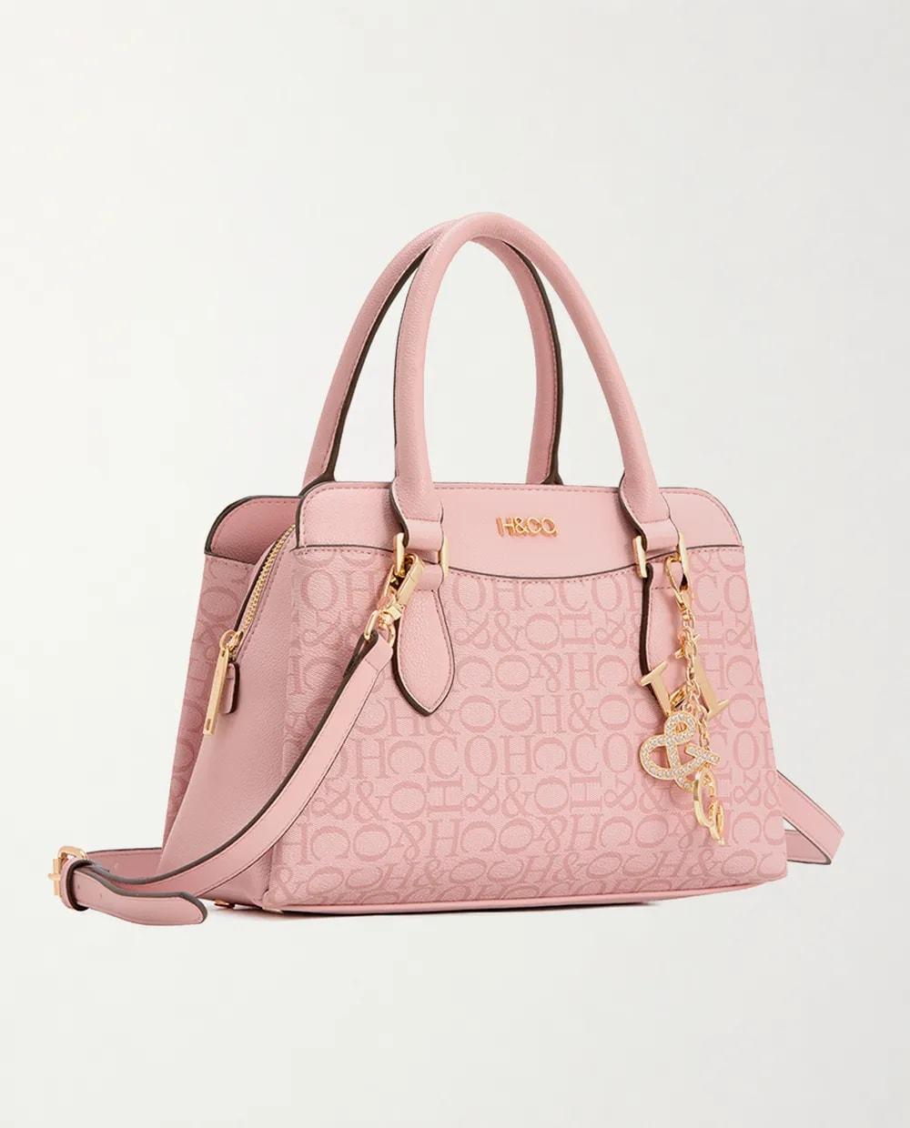 Cartera satchel H&Co monograma rosada