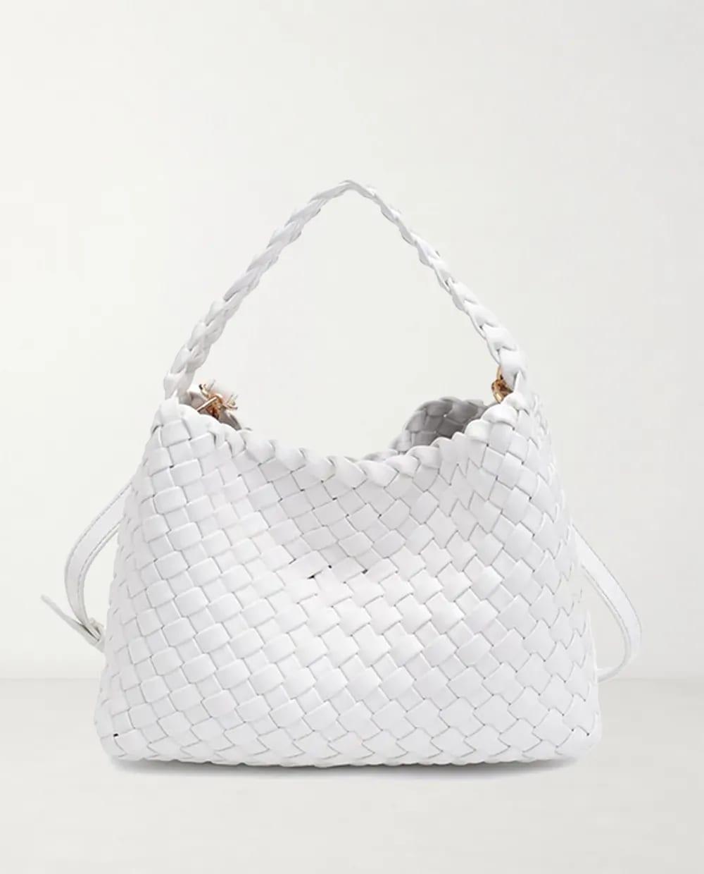 Cartera mini satchel Moda Luxe tejida blanca