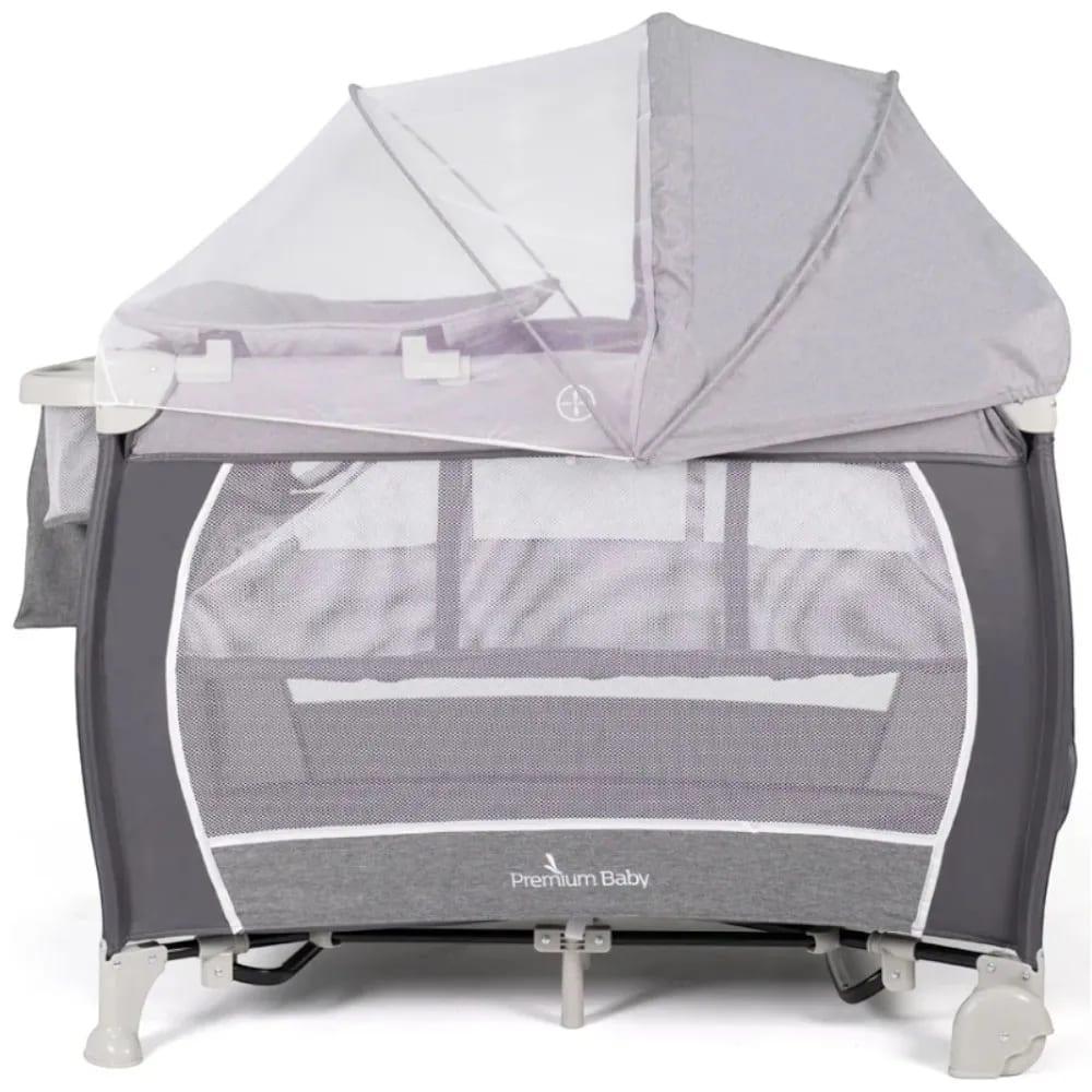 Corral gris Premium Baby Pro con cambiador y mosquitero para bebé